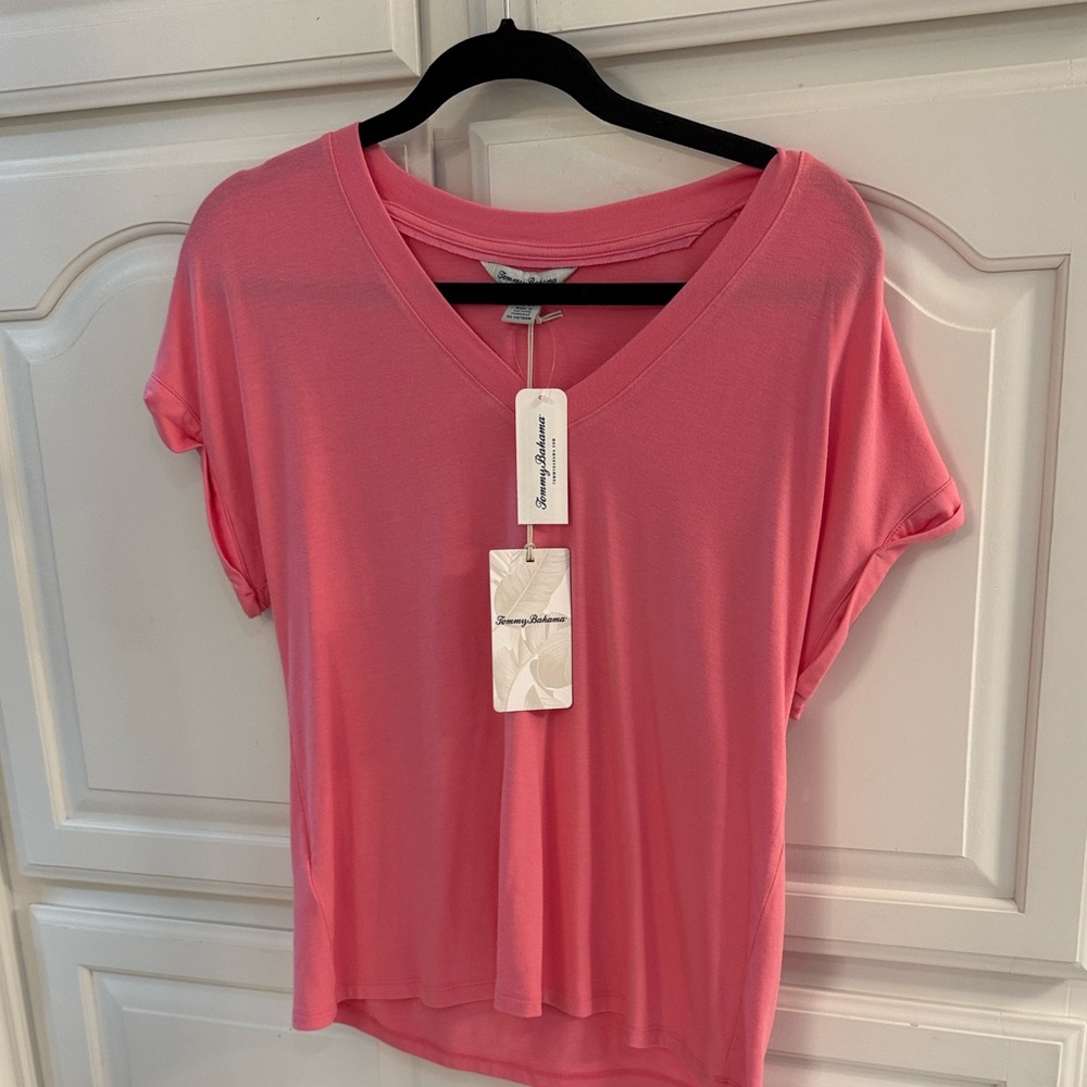 Tommy Bahama Hot Pink  Short Sleeve V-Neck Top